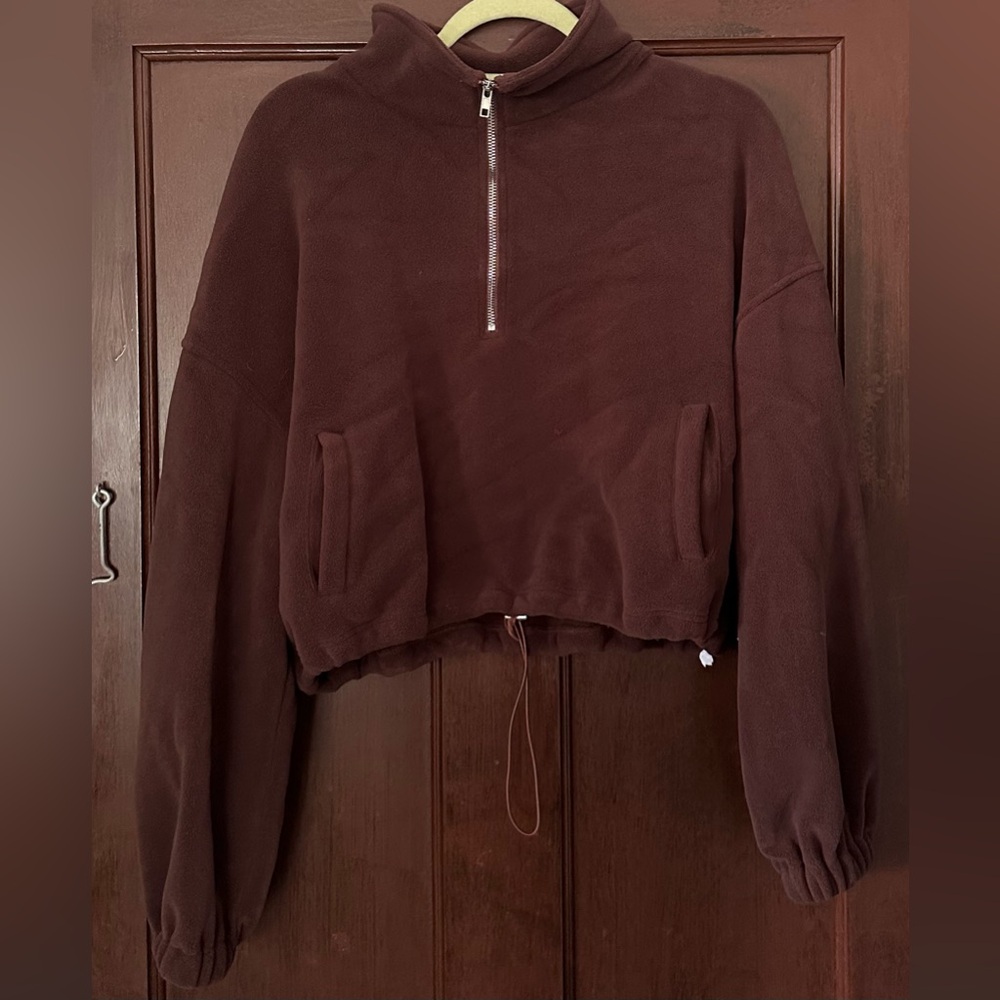 Women's Brown Half-Zip Fleece Top